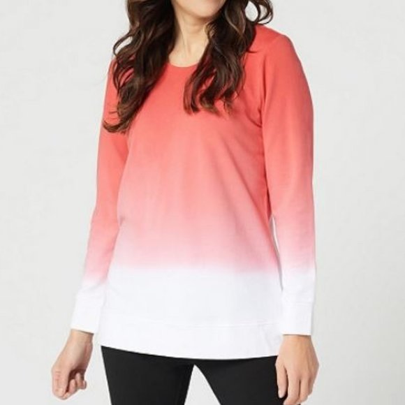 Denim&Co Tops - Denim & Co French Terry Dip Dye Long-Sleeve Tunic